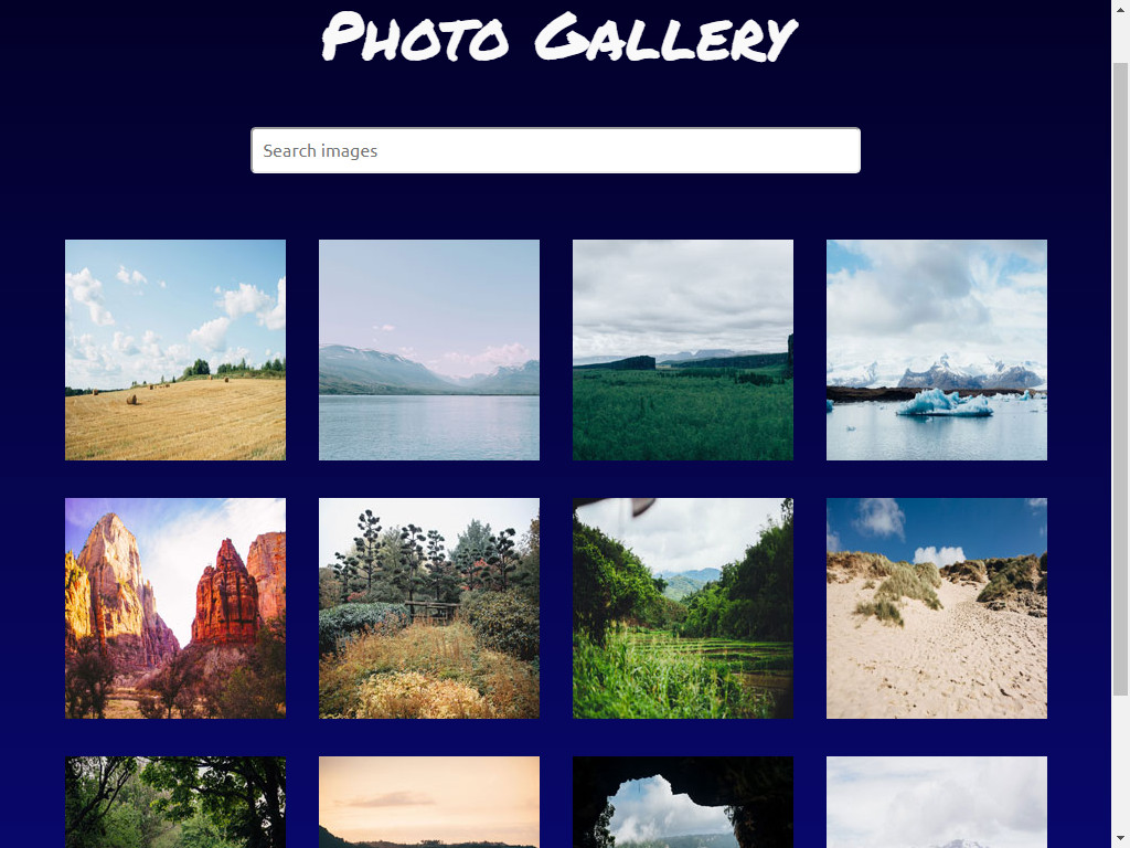 Screenshots of Photo Gallery Project